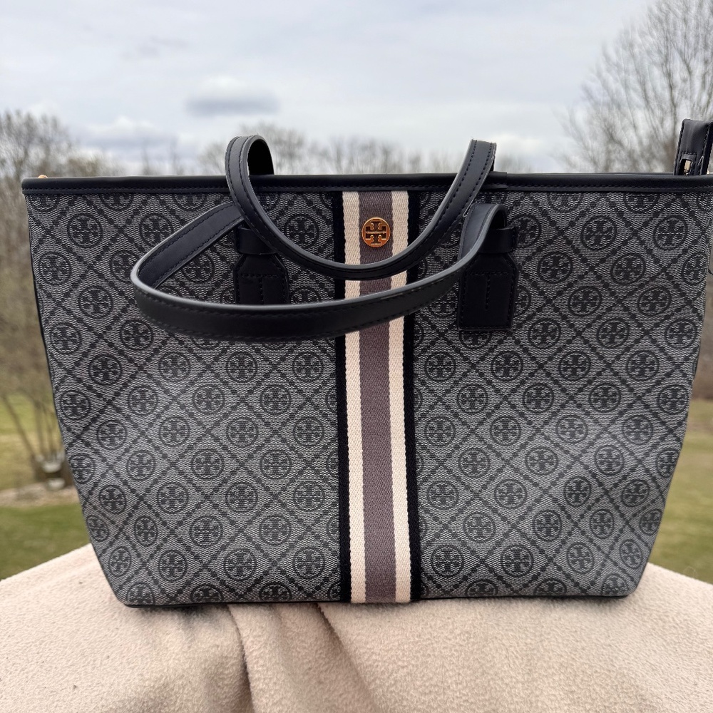 Tory Burch Gemini T Monogram Small Coated Canvas Tote